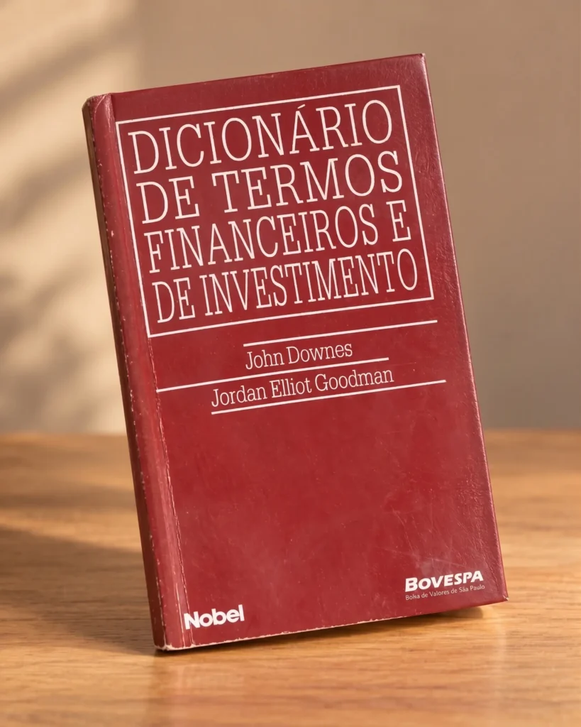 Exemplar do Dicionário de Termos Financeiros e de Investimentos em fotografia editorial.
